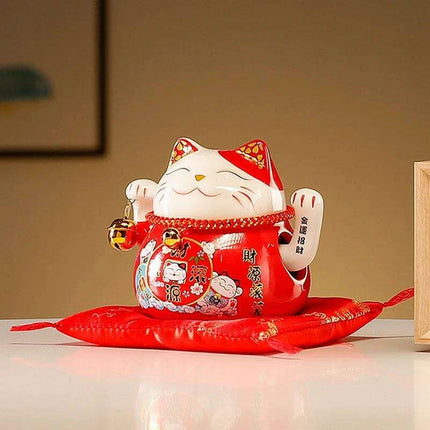 Adorable 4.5 Inch Battery-Operated Ceramic Lucky Cat - A Charming Good Luck Figurine for Home and Gifting - Très Elite
