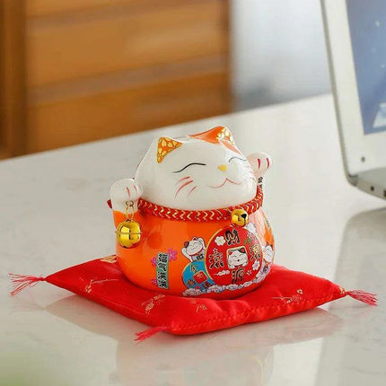 Adorable 4.5 Inch Battery-Operated Ceramic Lucky Cat - A Charming Good Luck Figurine for Home and Gifting - Très Elite