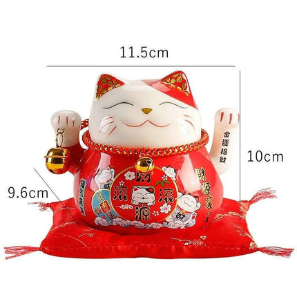 Adorable 4.5 Inch Battery-Operated Ceramic Lucky Cat - A Charming Good Luck Figurine for Home and Gifting - Très Elite
