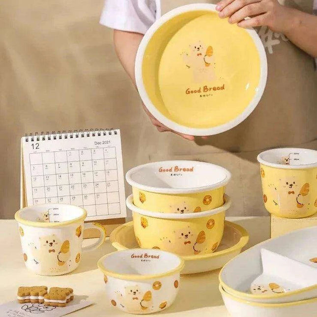 Adorable Bear Dodo Cream Kids Breakfast Bowl Set - Essential Kitchen Delight
