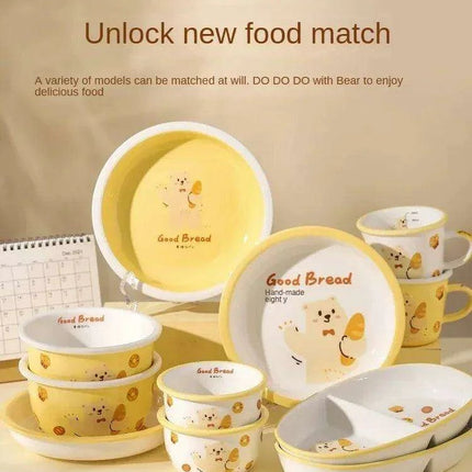 Adorable Bear Dodo Cream Kids Breakfast Bowl Set - Essential Kitchen Delight - Très Elite