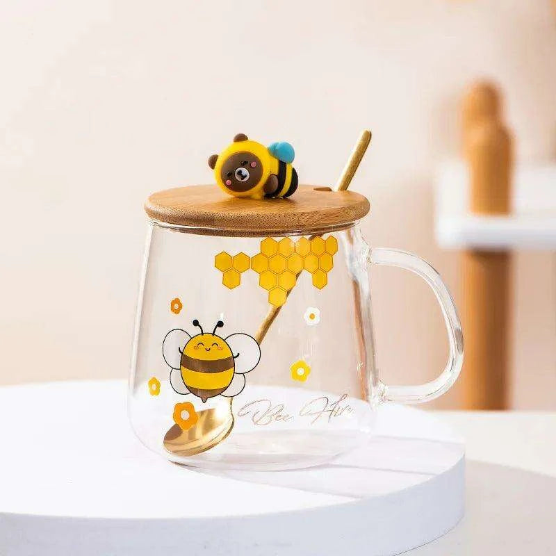 Adorable Bee-Themed Ceramic Cup with Lid – 400ml Whimsical Coffee & Tea Mug for Breakfast and Celebrations - Très Elite