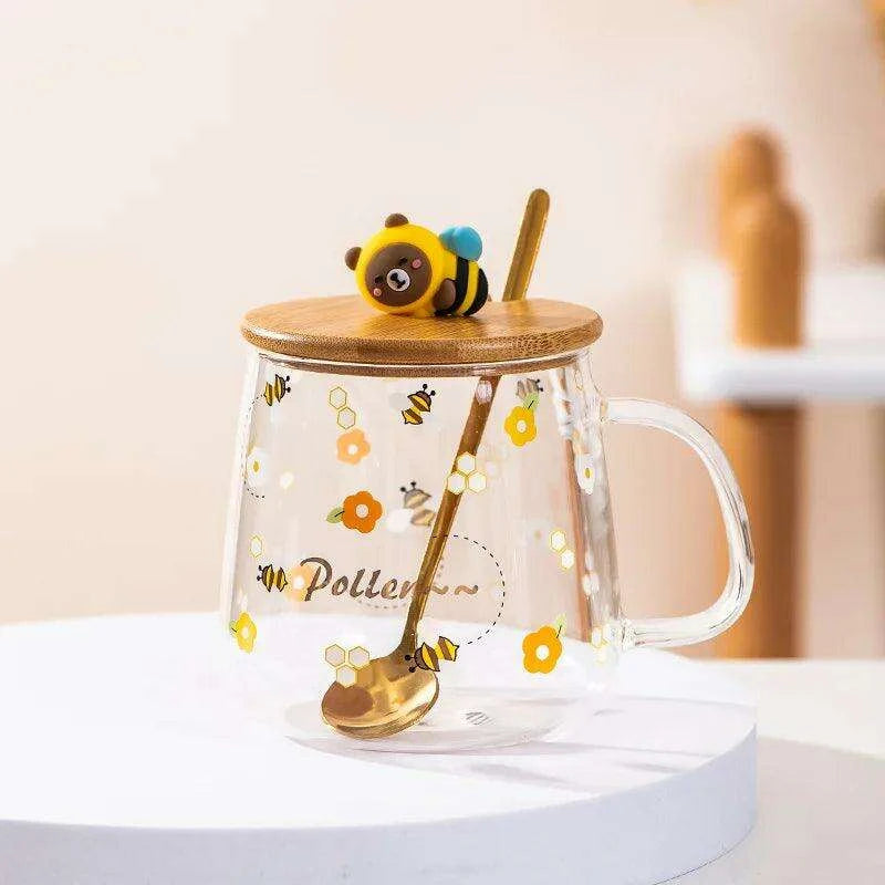 Adorable Bee-Themed Ceramic Cup with Lid – 400ml Whimsical Coffee & Tea Mug for Breakfast and Celebrations - Très Elite