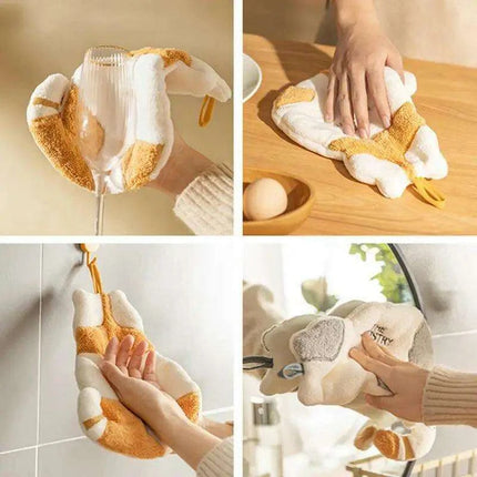 Adorable Cat-Themed Quick-Dry Coral Fleece Towel Set - Plush Hand Towel Essentials - Très Elite