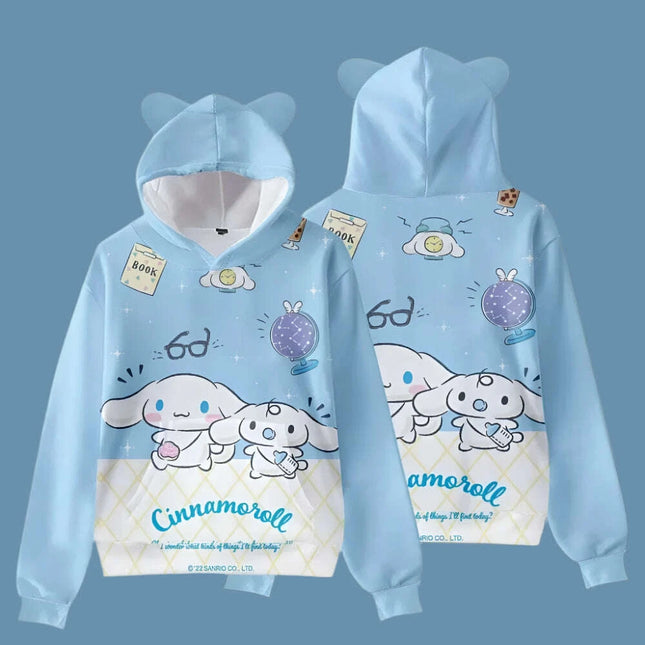 Adorable Cinnamoroll Cat-Eared Hoodie for Girls - Charming Sanrio Character Sweatshirt
