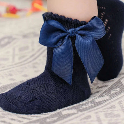 Adorable Cotton Baby Girl Socks with Stylish Bows - Breathable Short Socks - Très Elite