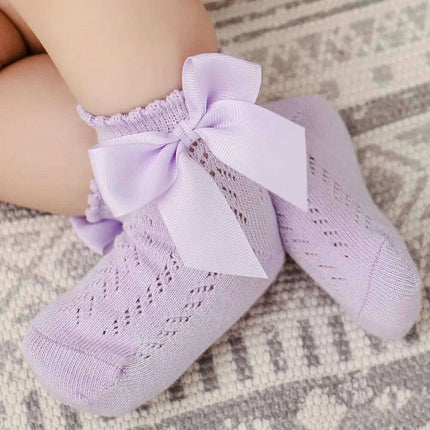 Adorable Cotton Baby Girl Socks with Stylish Bows - Breathable Short Socks - Très Elite