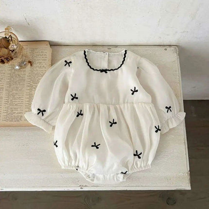 Adorable Cotton Long Sleeve Romper with Bow for Baby Girls - Perfect for Everyday Fashion - Très Elite