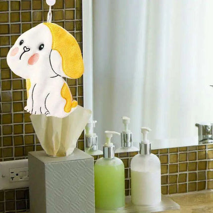 Adorable Dog-Shaped Coral Velvet Hand Towel with Convenient Hanging Loop - Perfect for Home Decor..