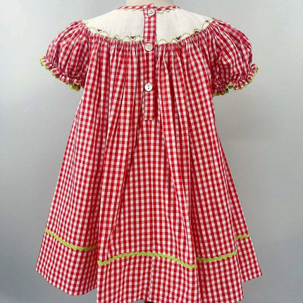 Adorable Handmade Strawberry Embroidered Summer Dress Set for Girls - Trendy Red Plaid Bubble Sleeve Outfit with Chic Split Design - Très Elite