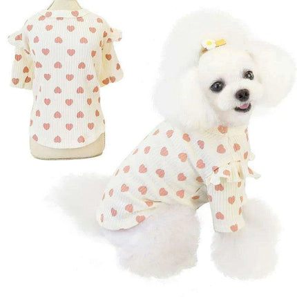 Adorable Heart-Printed Small Dog Hoodie - Soft Cotton in Pink, Beige, and Gray - Très Elite