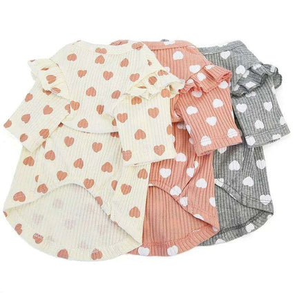Adorable Heart-Printed Small Dog Hoodie - Soft Cotton in Pink, Beige, and Gray - Très Elite