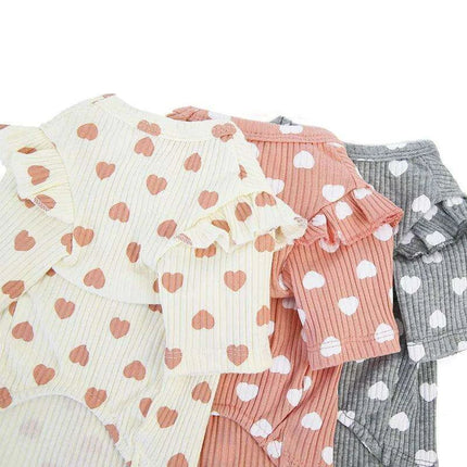 Adorable Heart-Printed Small Dog Hoodie - Soft Cotton in Pink, Beige, and Gray - Très Elite
