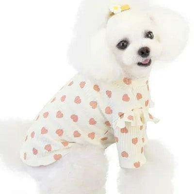 Adorable Heart-Printed Small Dog Hoodie - Soft Cotton in Pink, Beige, and Gray - Très Elite