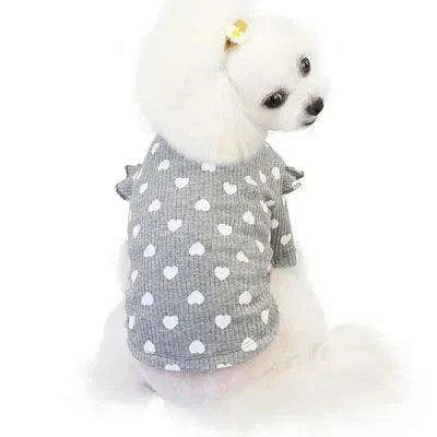 Adorable Heart-Printed Small Dog Hoodie - Soft Cotton in Pink, Beige, and Gray - Très Elite