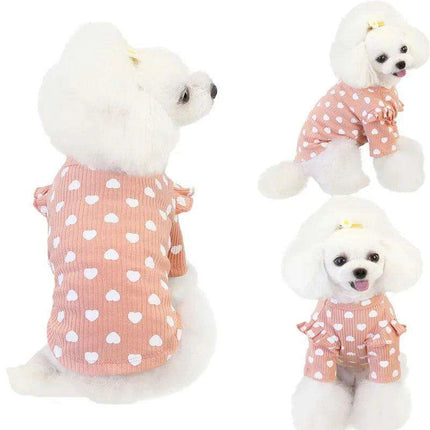 Adorable Heart-Printed Small Dog Hoodie - Soft Cotton in Pink, Beige, and Gray - Très Elite