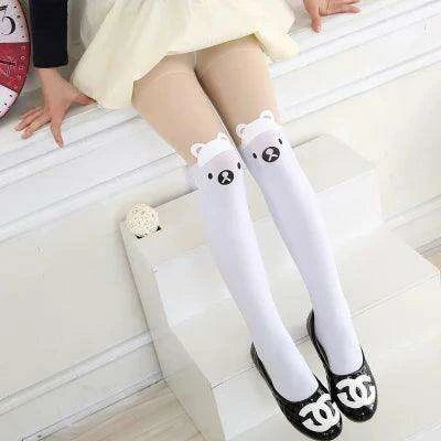 Adorable Kawaii Bear Print Tights for Kids - Cozy Pantyhose with Whimsical Knee Designs - Très Elite