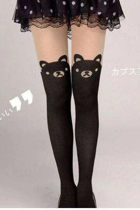 Adorable Kawaii Bear Print Tights for Kids - Cozy Pantyhose with Whimsical Knee Designs - Très Elite