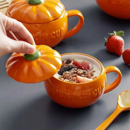 Adorable Kawaii Pumpkin Ceramic Mug Set - Perfect Halloween Drinkware for Soups and Beverages - Très Elite