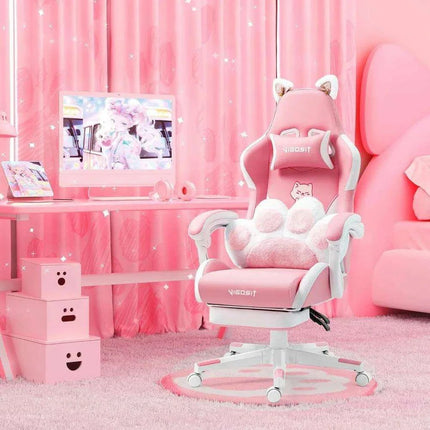 Adorable Pink Gaming Chair with Cat Ear Design and Adjustable Lumbar Support for Female Gamers - Très Elite