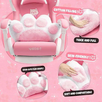 Adorable Pink Gaming Chair with Cat Ear Design and Adjustable Lumbar Support for Female Gamers - Très Elite