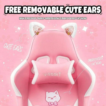 Adorable Pink Gaming Chair with Cat Ear Design and Adjustable Lumbar Support for Female Gamers - Très Elite