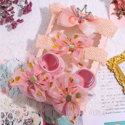 Adorable Polka Dot Bowknot Headband and Lace Flower Socks Ensemble for Stylish Little Ones - Très Elite