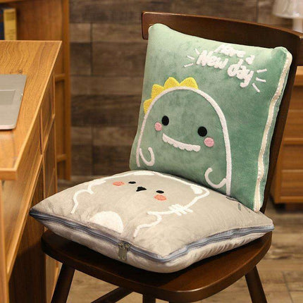 Adorable Summer Cartoon Character 2-in-1 Pillow Blanket for Ultimate Comfort..