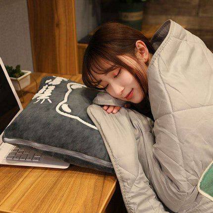 Adorable Summer Cartoon Character 2-in-1 Pillow Blanket for Ultimate Comfort..