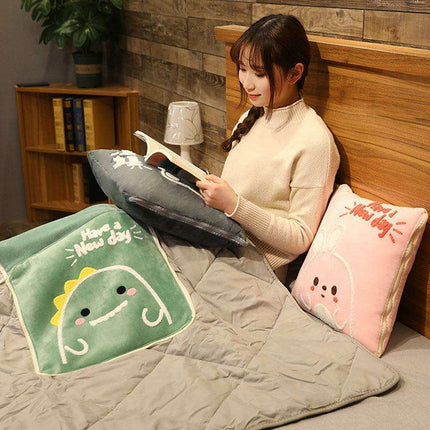 Adorable Summer Cartoon Character 2-in-1 Pillow Blanket for Ultimate Comfort..