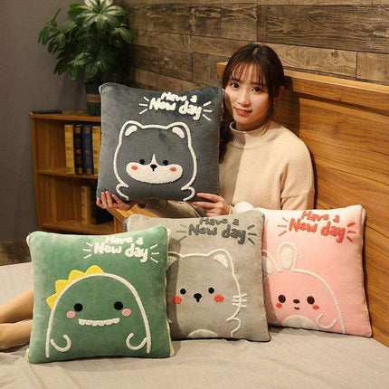 Adorable Summer Cartoon Character 2-in-1 Pillow Blanket for Ultimate Comfort..