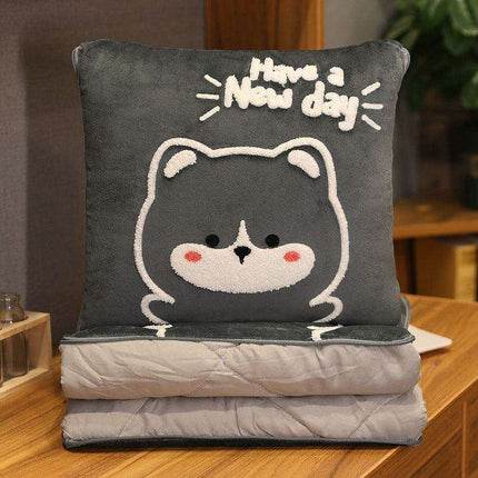 Adorable Summer Cartoon Character 2-in-1 Pillow Blanket for Ultimate Comfort..