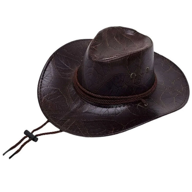 Adventure-Ready PU Leather Cowboy Hat - Stylish Big Brim Fedora for Outdoor Enthusiasts