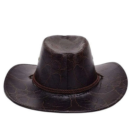 Adventure-Ready PU Leather Cowboy Hat - Stylish Big Brim Fedora for Outdoor Enthusiasts - Très Elite