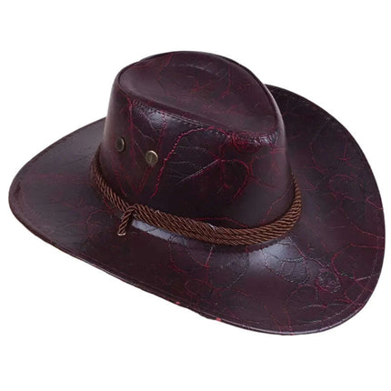Adventure-Ready PU Leather Cowboy Hat - Stylish Big Brim Fedora for Outdoor Enthusiasts - Très Elite