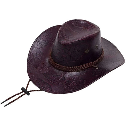 Adventure-Ready PU Leather Cowboy Hat - Stylish Big Brim Fedora for Outdoor Enthusiasts - Très Elite