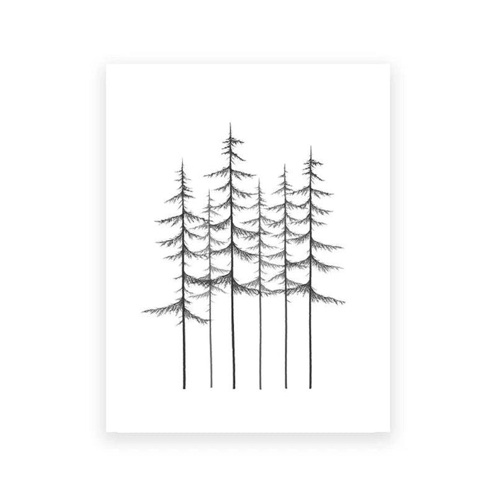 Coastal Trees Minimalist Forest Canvas Art - Hemlock and Pine Wall Decor Collection