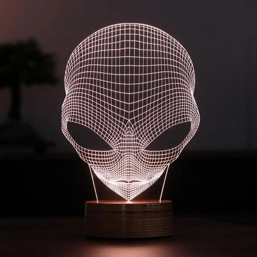 Alien 3D LED Night Light with Wooden Base - Ambient Lighting for Home Decor