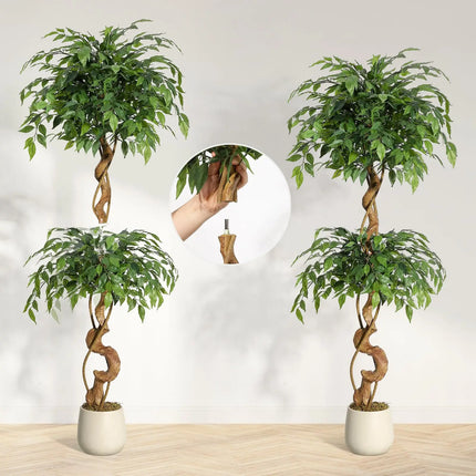 Ficus Tree Artificial, Artificial Plants Indoor In Sturdy White Pot,In