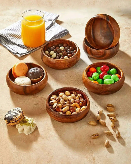 Unique Handcrafted Acacia Wood Bowl Set - 6 pcs Set