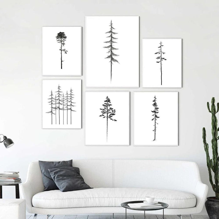 Coastal Trees Minimalist Forest Canvas Art - Hemlock and Pine Wall Decor Collection