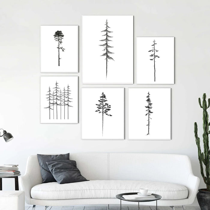 Coastal Trees Art Collection Prints - Western Hemlock and White Pine Forest Minimalist Canvas Wall Art Piece
