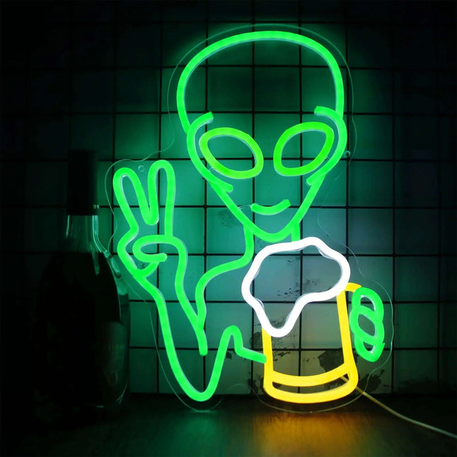 Alien Cheers LED Neon Light - Unique Illuminated Decor for Game Rooms and Bars