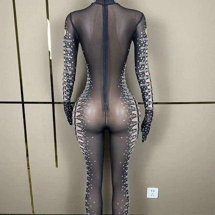 Allure Mesh Black Jumpsuit for Dazzling Nights - Très Elite