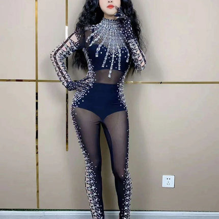 Allure Mesh Black Jumpsuit for Dazzling Nights - Très Elite
