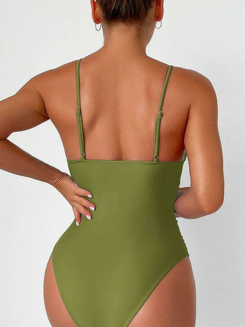 Alluring Elegance Deep V Neck One-Piece Swimsuit for Stunning Summer Style