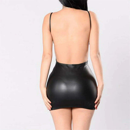 Alluring Faux Leather Halter Night Out Dress - Perfect for Women - Très Elite