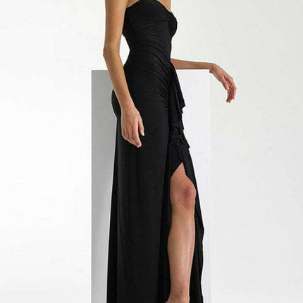 Alluring Halterneck Lace-Up Pleated Dress with Slit - Women's Fashion Essential - Très Elite