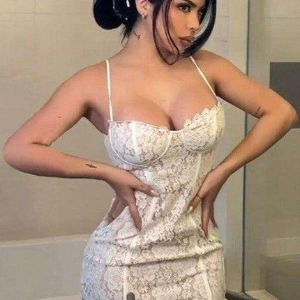 Alluring Suspender Bodycon Mini Dress - Très Elite