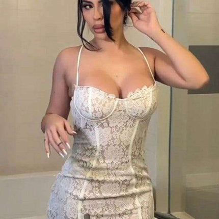 Alluring Suspender Bodycon Mini Dress - Très Elite